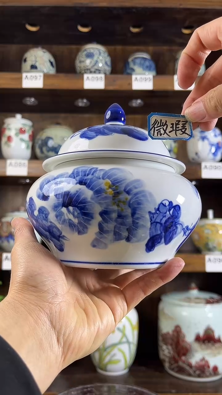 【闪购商品】纯手工手绘芙蓉花储物罐