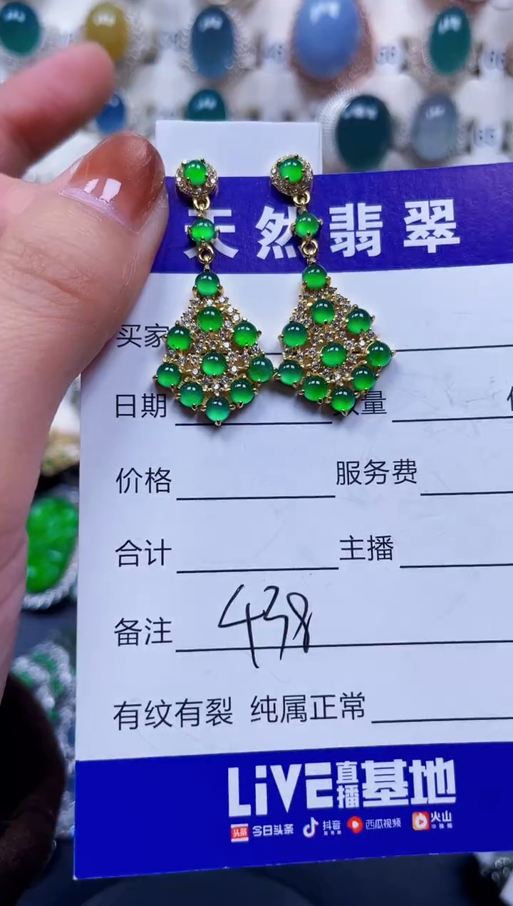 银S925镶嵌翡翠耳饰438