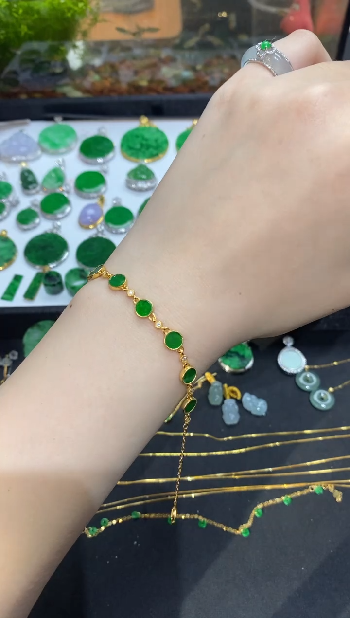 银S925镶嵌手链翡翠有纹裂/绵絮