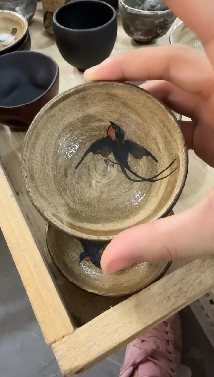 瓷片千*新品手作燕子高脚普洱杯