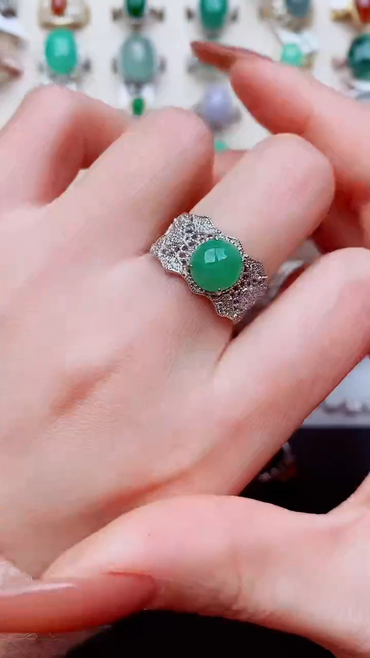 银S925镶嵌戒指翡翠...