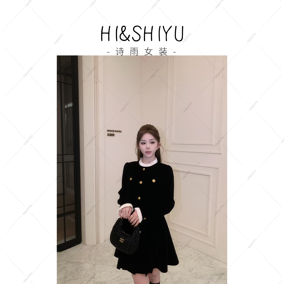 诗雨设计【赫本千金】25年新款法式小香气质收腰金丝绒长袖连衣裙