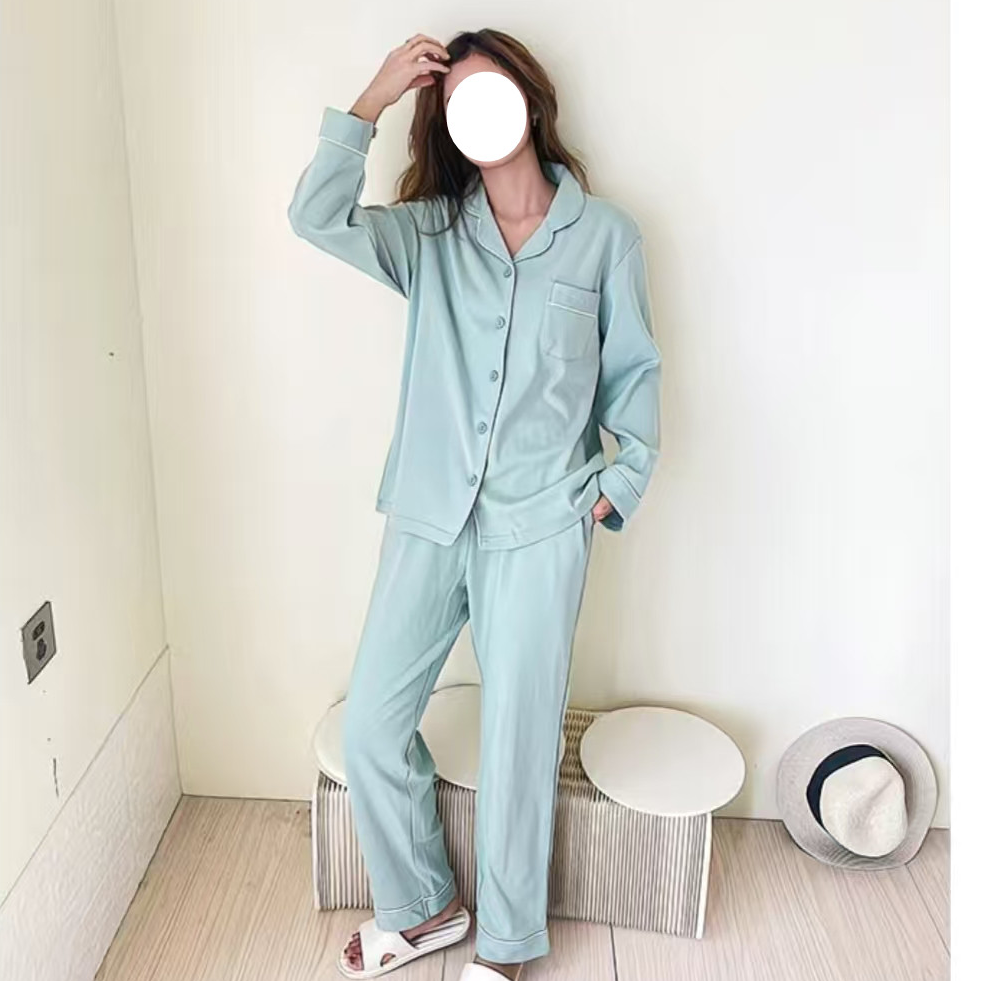女士春秋韩版翻领口袋刺绣居家服套装6925