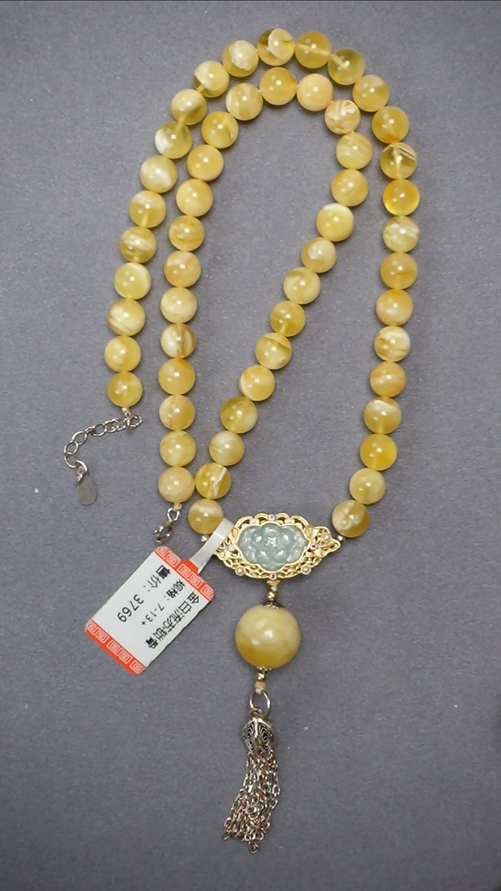 未镶嵌琥珀颈饰金白圆珠项链7-13mm