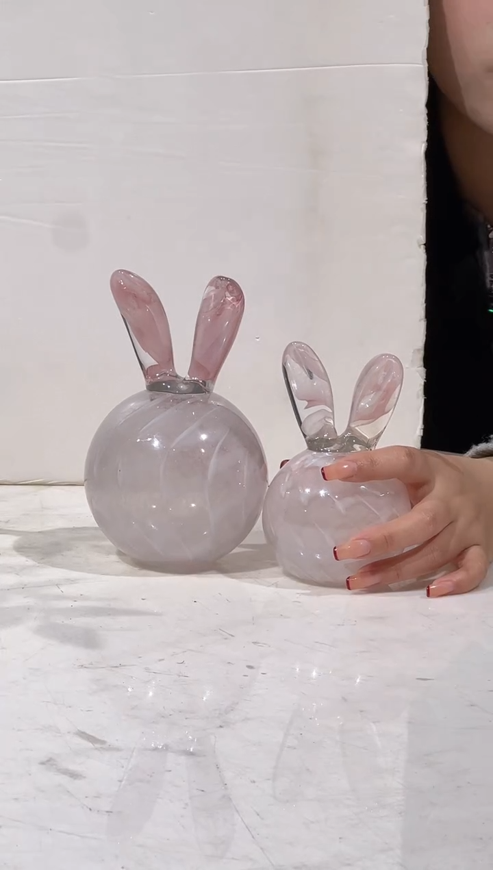 【闪购商品】琉璃粉色兔子一对