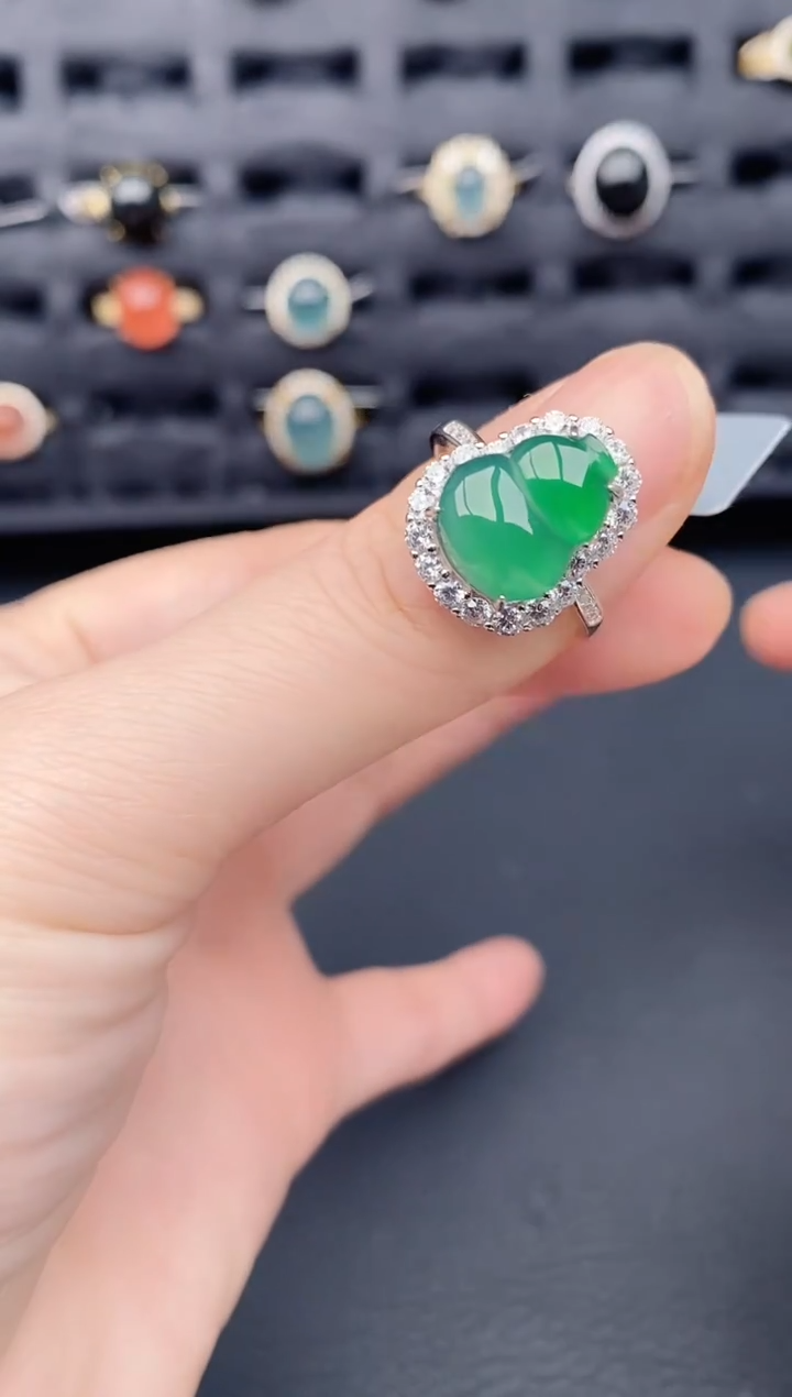 银S925镶嵌戒指翡翠天然a货翡翠194