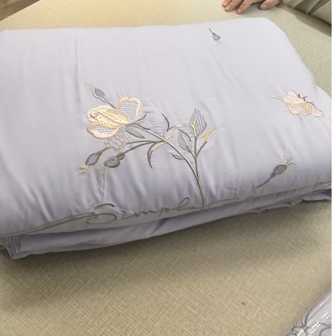 A类水洗棉毛巾绣夏被夏凉被空调被四件套甜蜜花园紫