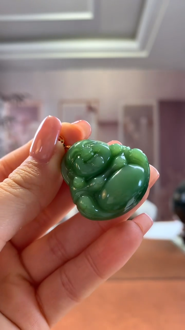 【闪购商品】和田玉挂件18K金镶嵌碧玉金镶大佛公