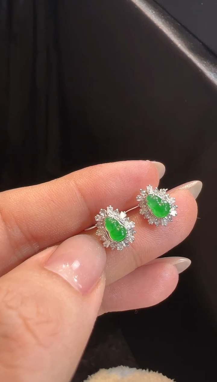 【闪购商品】翡翠耳饰18K金镶嵌耳饰