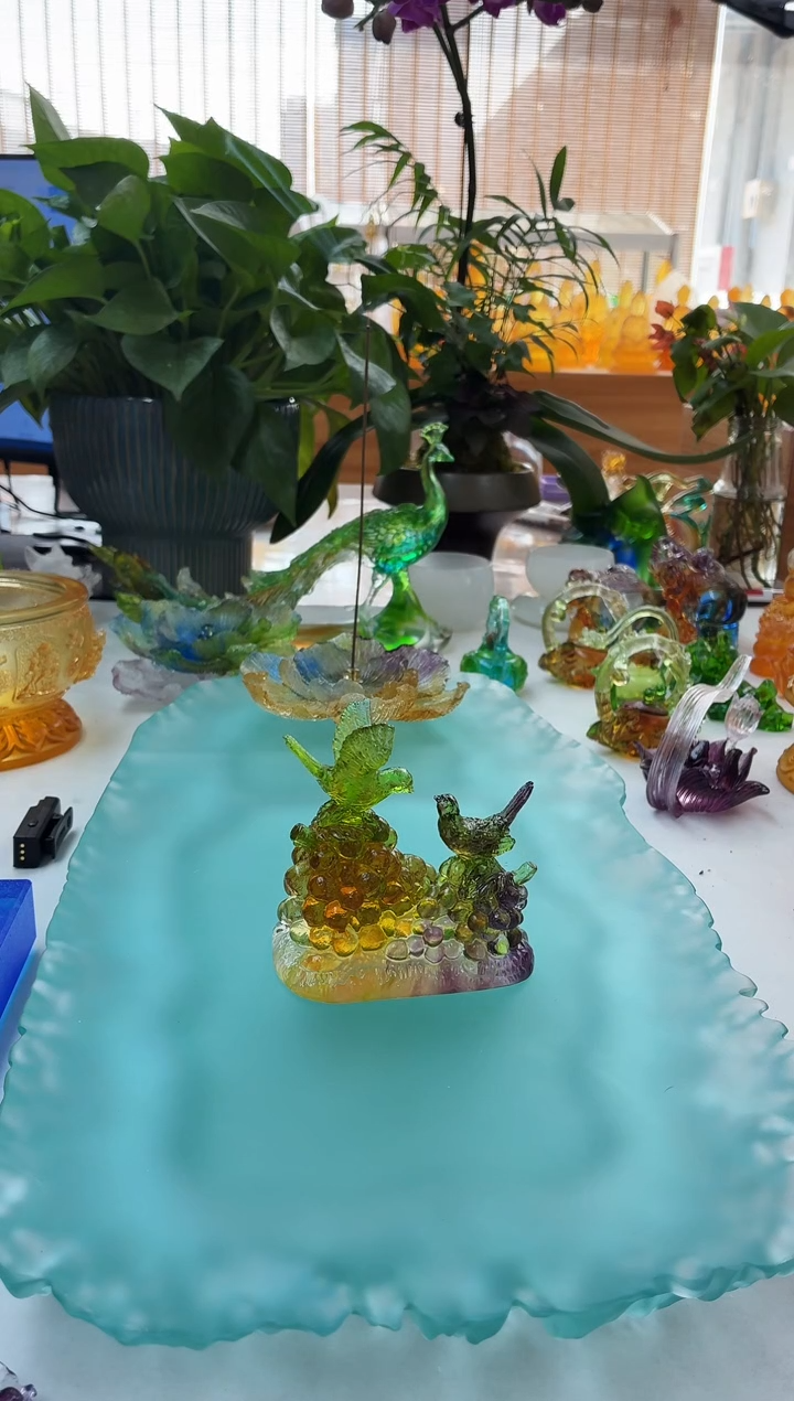 手工艺品琉璃彩色喜鹊茶宠小摆件