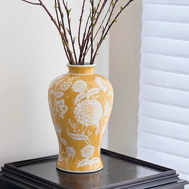 【本尼家】AY31陶瓷桌面摆件13寸梅瓶 （黄底太阳花）