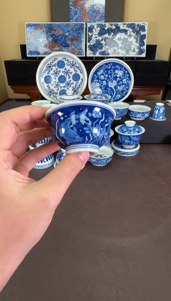 【闪购商品】瓷片羿器窑星空鱼藻纹小压手杯