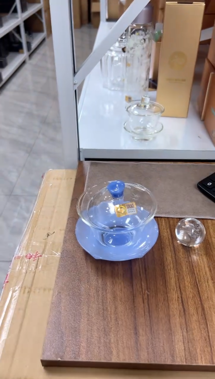 禾器】荷叶盖碗雾蓝玉送熊猫盖置一份