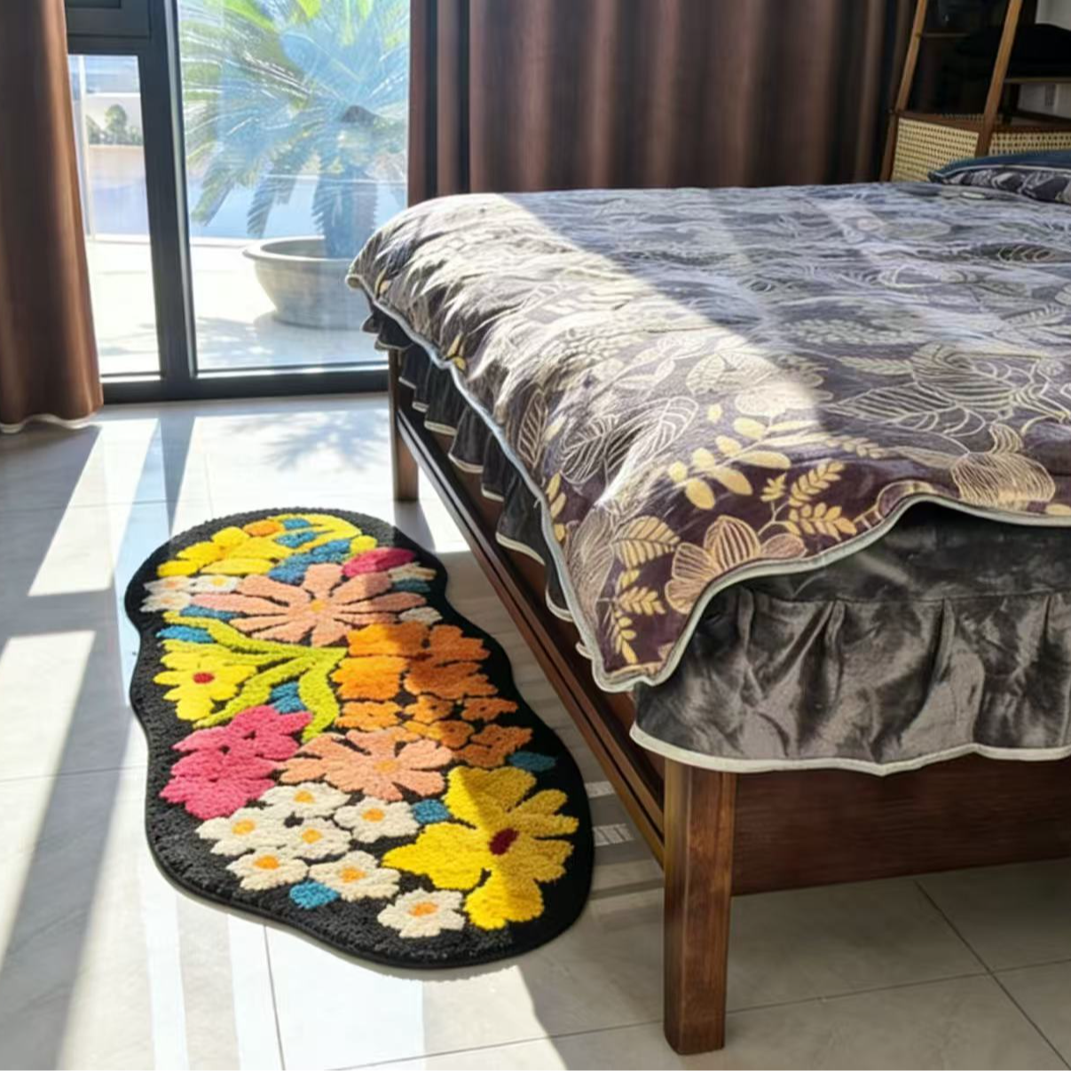 繁花星辰异形卧室床边毯清新小花毛绒地垫客厅长条地毯50*150cm