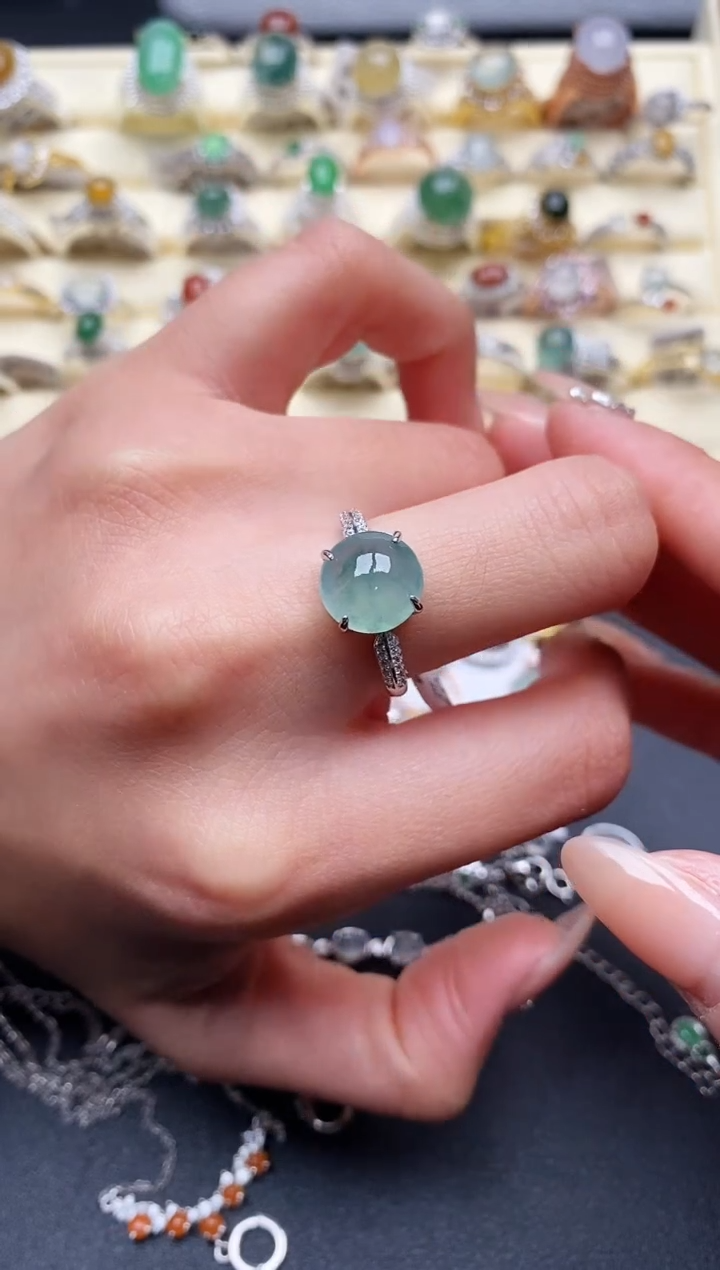 【闪购商品】翡翠戒指银S925镶嵌777777+4