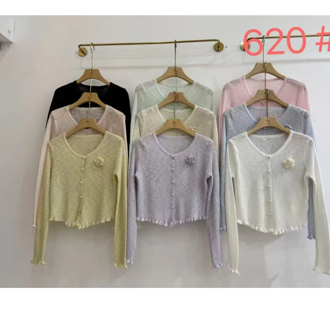 韩系气质温柔立体花朵木耳边设计洋气百搭显瘦圆领针织开衫女