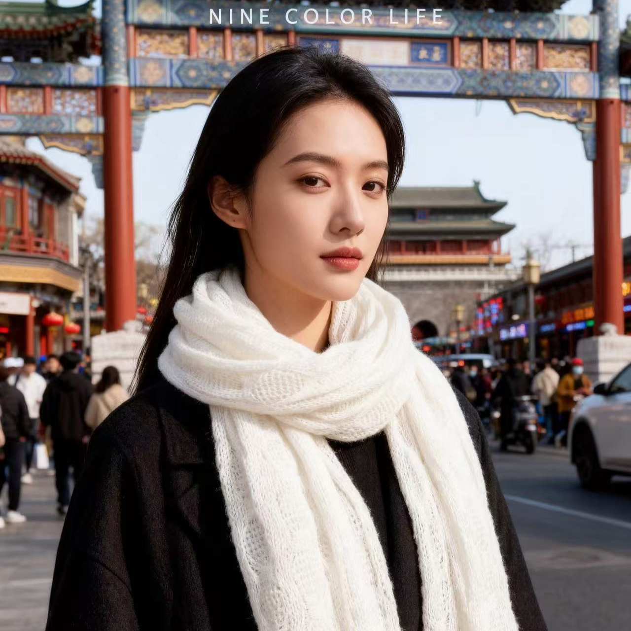 纯山羊绒针织小泡泡围巾百搭时尚女款秋冬季纯色极简风围脖通勤