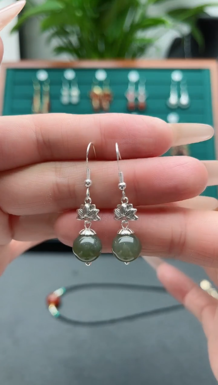 【闪购商品】玛瑙/玉髓耳饰银S925镶嵌8860白