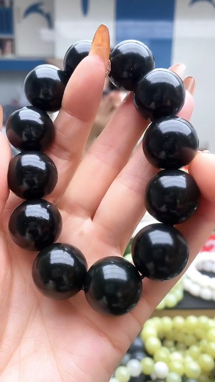 未镶嵌手串和田玉黑青20