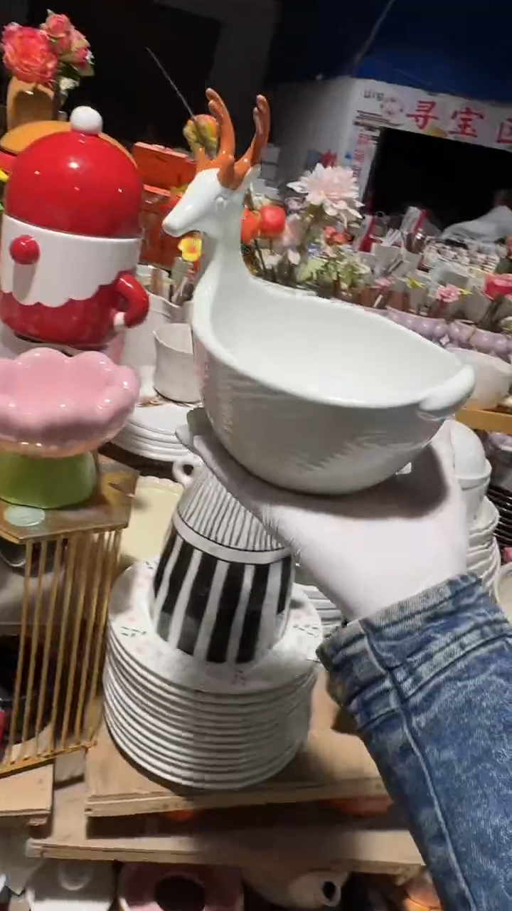陶瓷麋鹿碗微瑕 凑满20元包邮