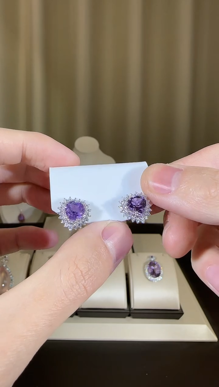 【闪购商品】紫晶耳饰银S925镶嵌8mm耳钉