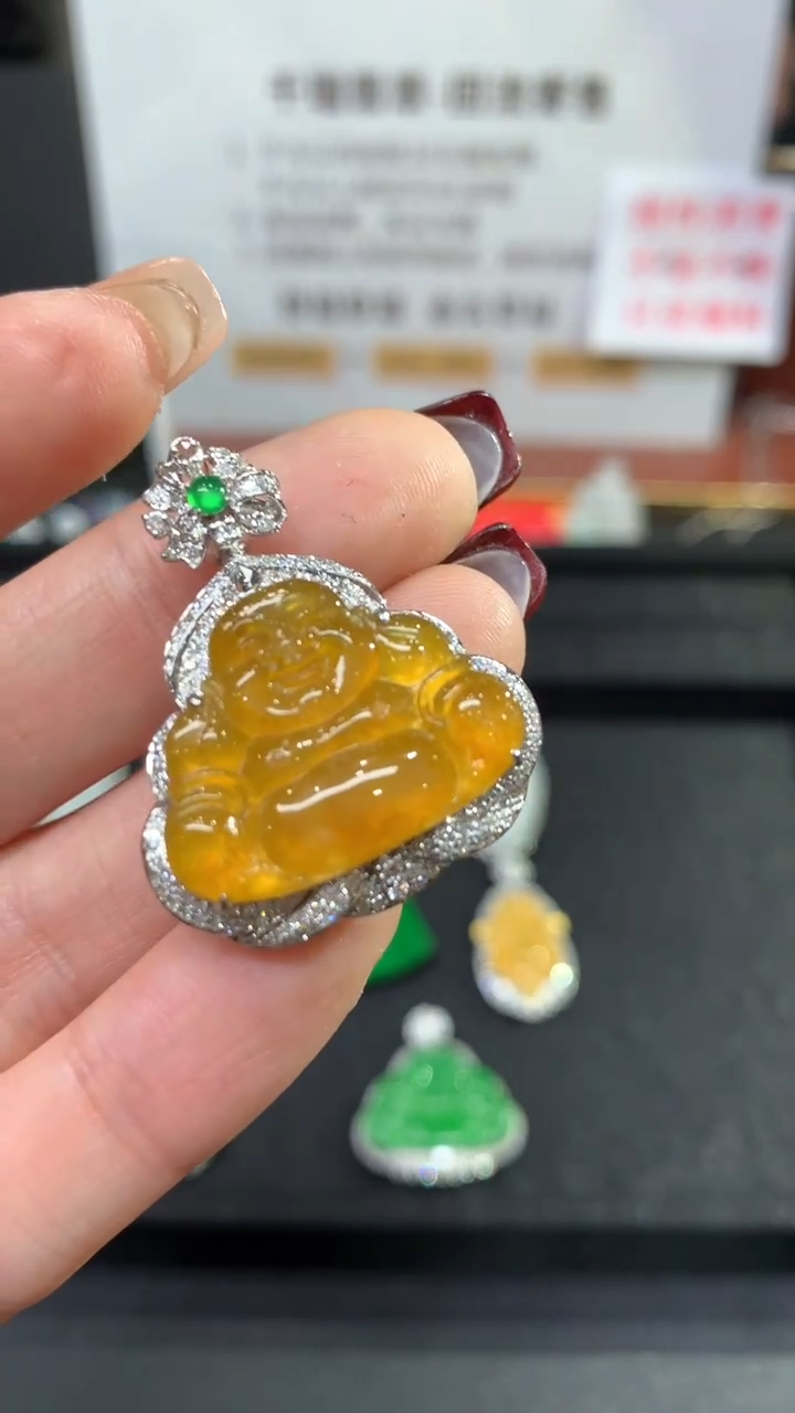 【闪购商品】翡翠吊坠(不含链)18K金镶嵌佛公回流不退不换|16800+0