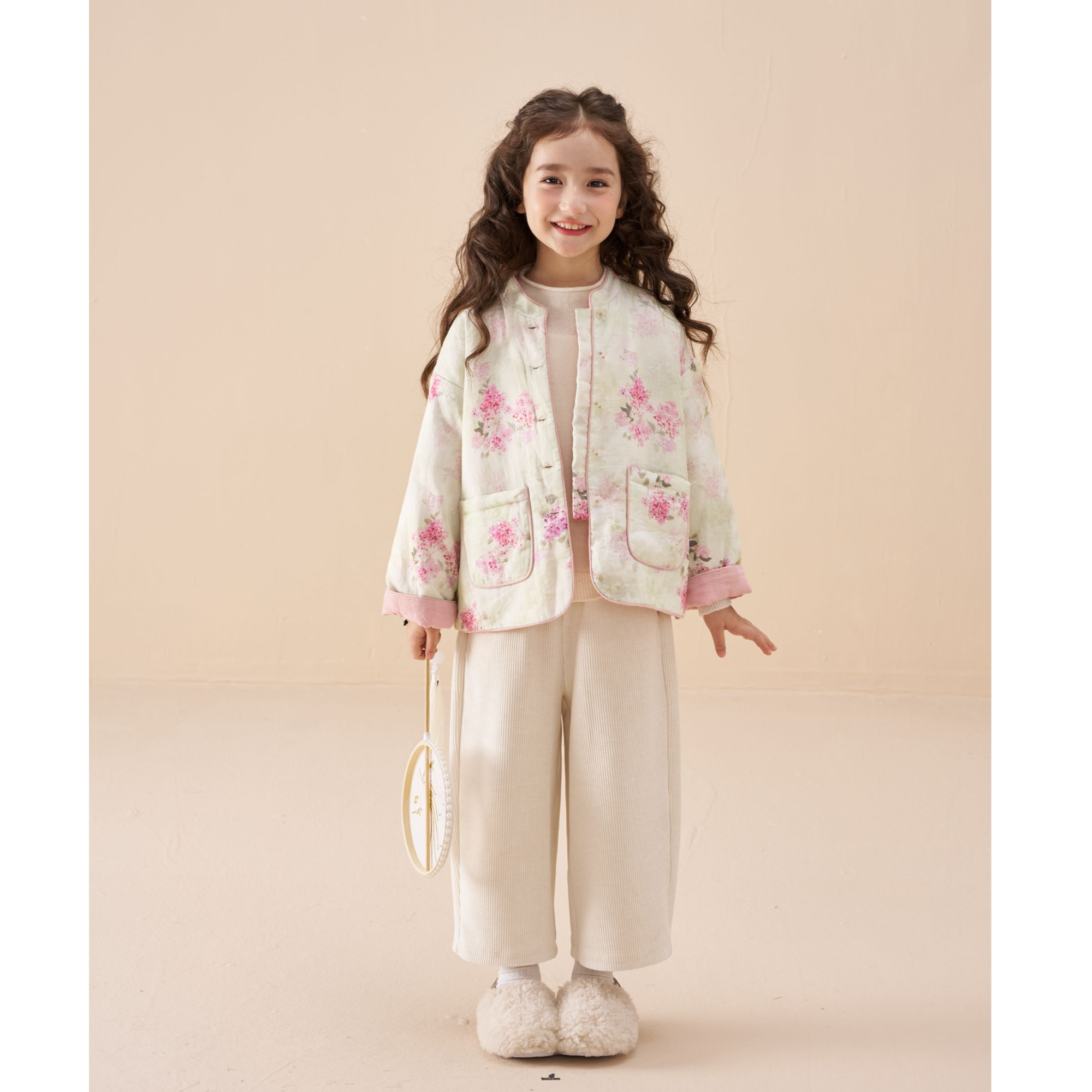 【现】【繁花】泡芙定制 双面双穿新款苎麻女童夹棉长袖外套DY1250818