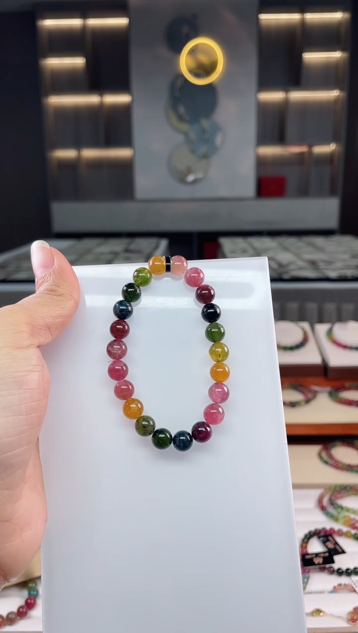 未镶嵌老矿碧玺彩虹单圈手串8mm+碧玺（多样性发一条）Q