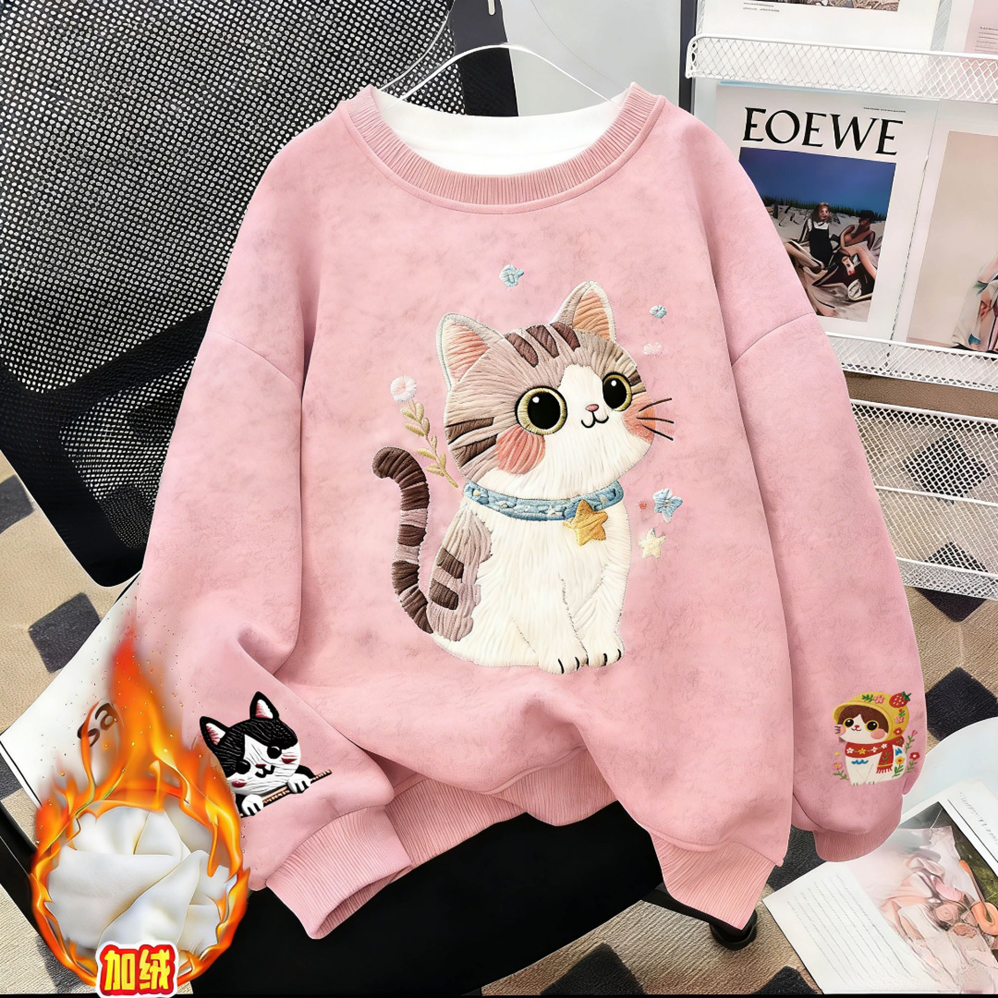 冬季厚款儿童女加绒秋冬卫衣女孩女童童装圆领长袖洋气韩版套头