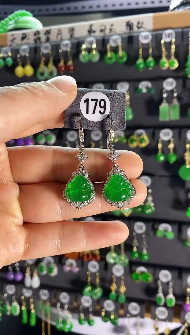 【闪购商品】翡翠耳饰银S925镶嵌179....