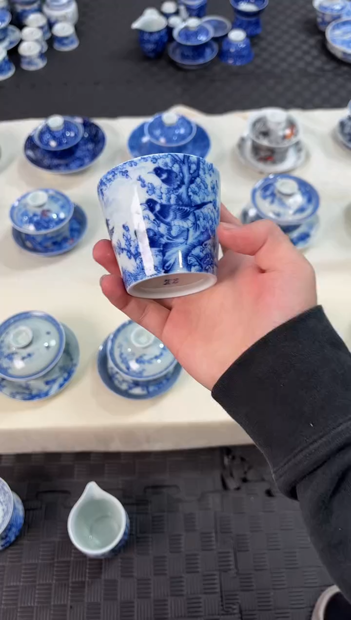 盖碗瓷景德镇陶瓷茶具青花喜上眉梢可乐杯