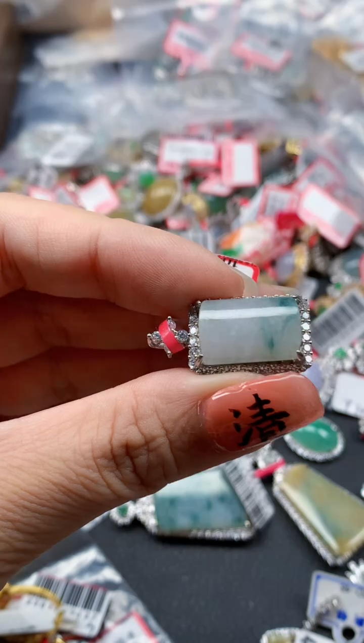 银S925镶嵌戒指翡翠天然A货缅甸翡翠