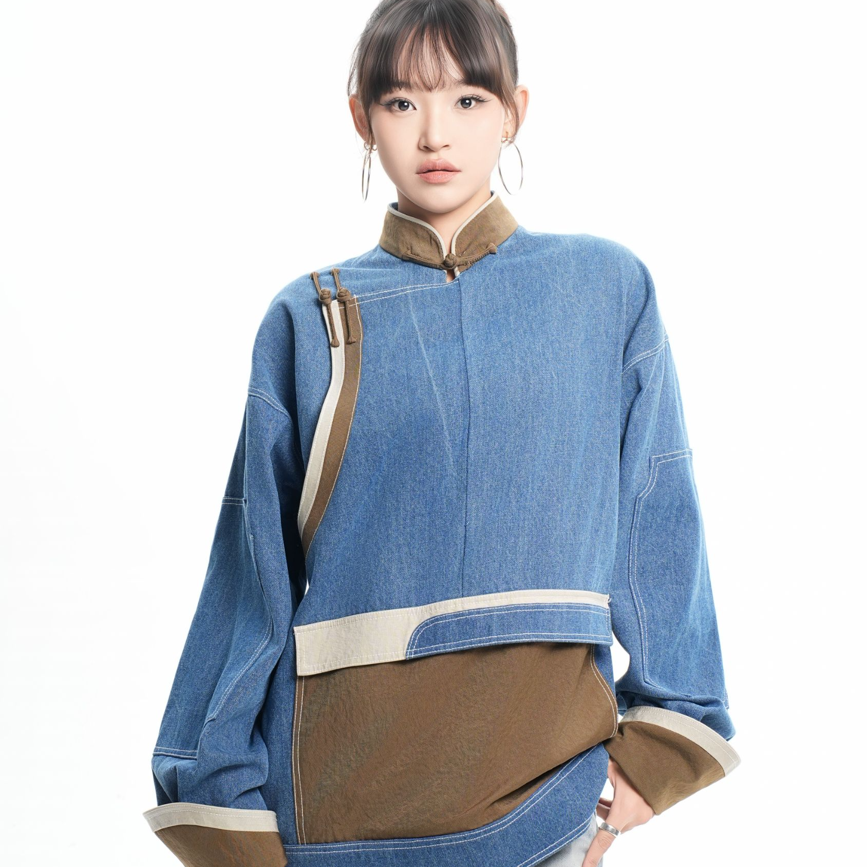 【黛尔玛精品服饰1】春秋新款休闲拼接民族风男女同款牛仔外套Z3044