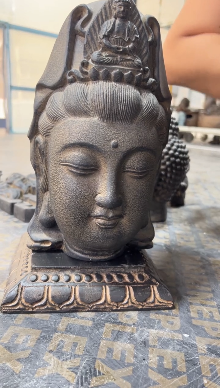 陶土观音佛首+莲花底座