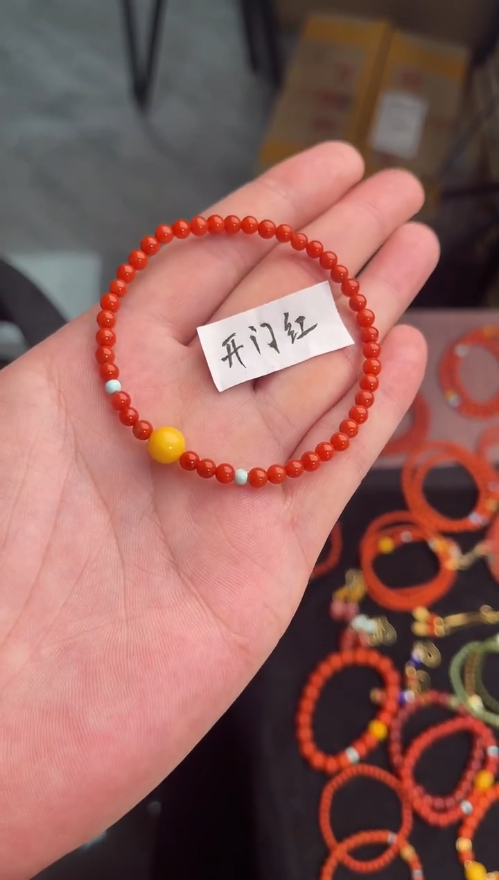 未镶嵌手串南红玛瑙柿子红单圈蜜蜡手串QF-A491