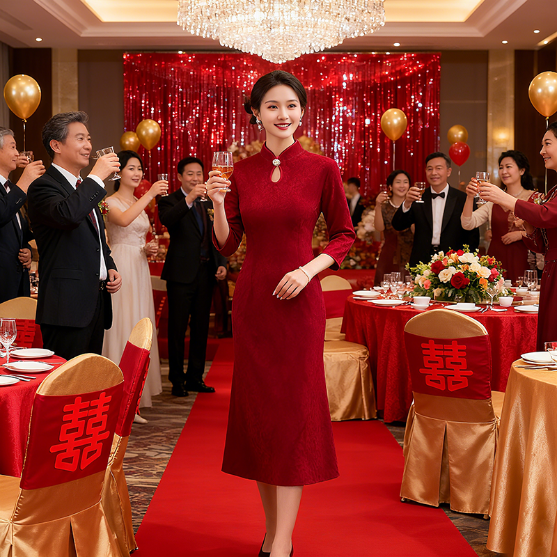 10月份穿的喜婆婆婚宴装2025新款高端结婚妈妈礼服平时可穿旗袍