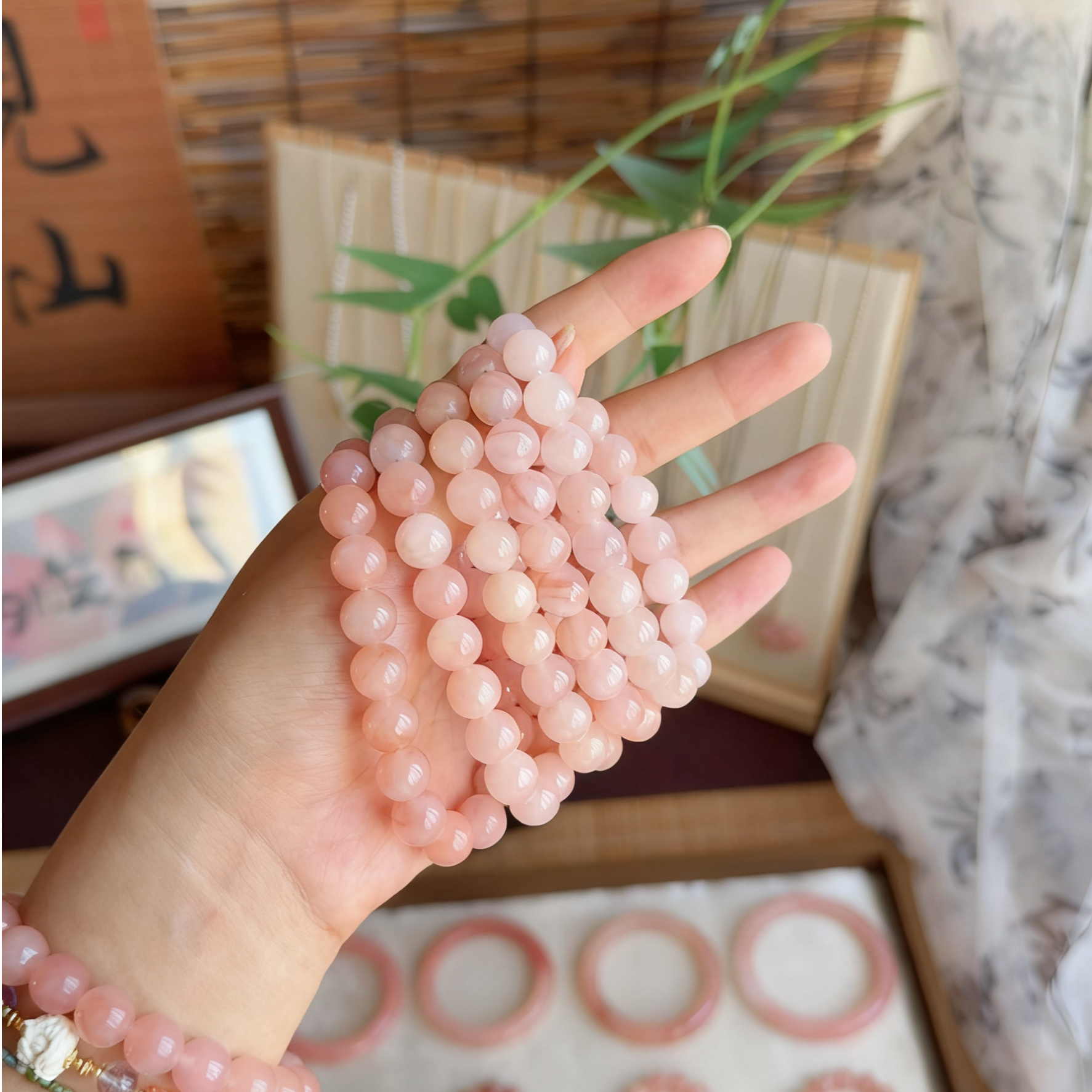 天然玉石桃花酿卡8mm手串女款时尚天然粉
