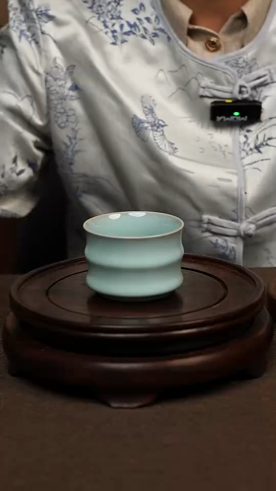 瓷片天青色全手工竹节杯100ml微瑕不带礼盒