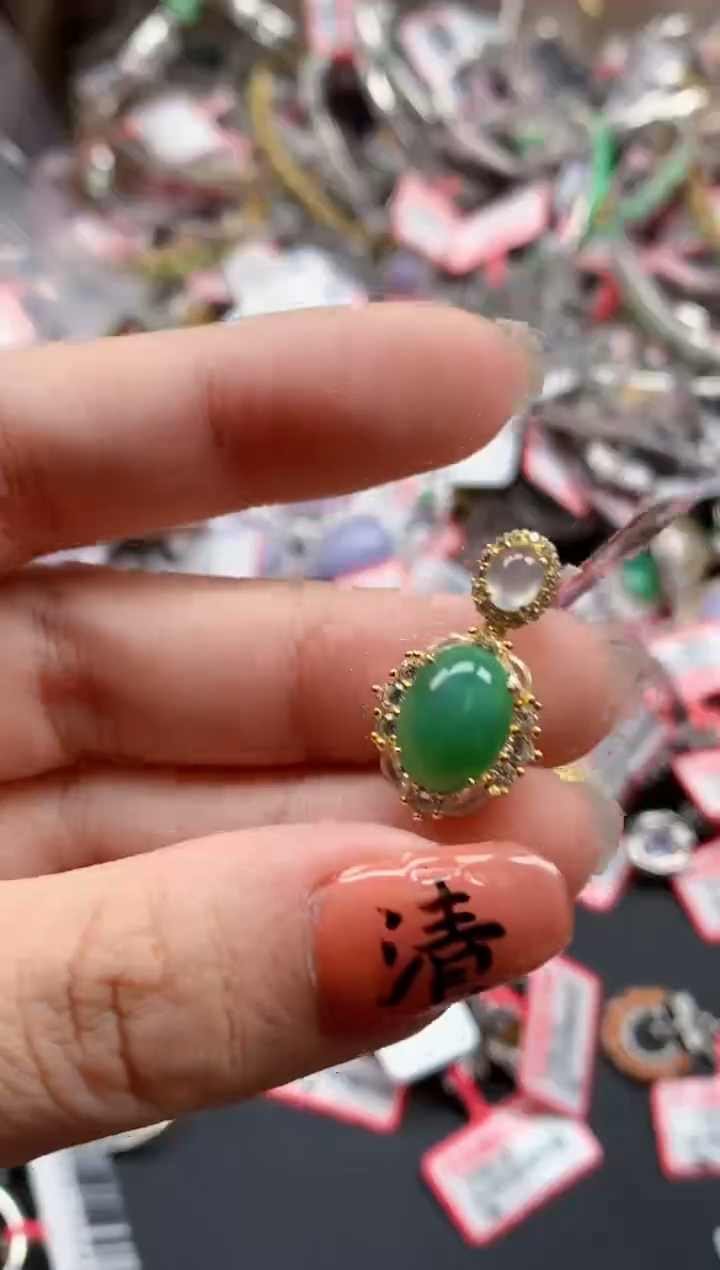 银S925镶嵌戒指翡翠天然A货缅甸翡翠