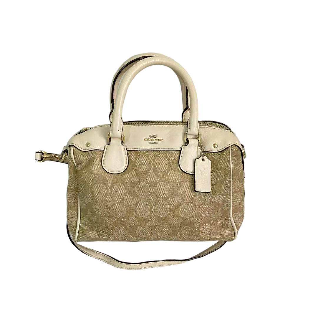 95新 COACH/蔻驰 奶茶色老花PVC拼皮波士顿手提斜挎包 SH-31234-A