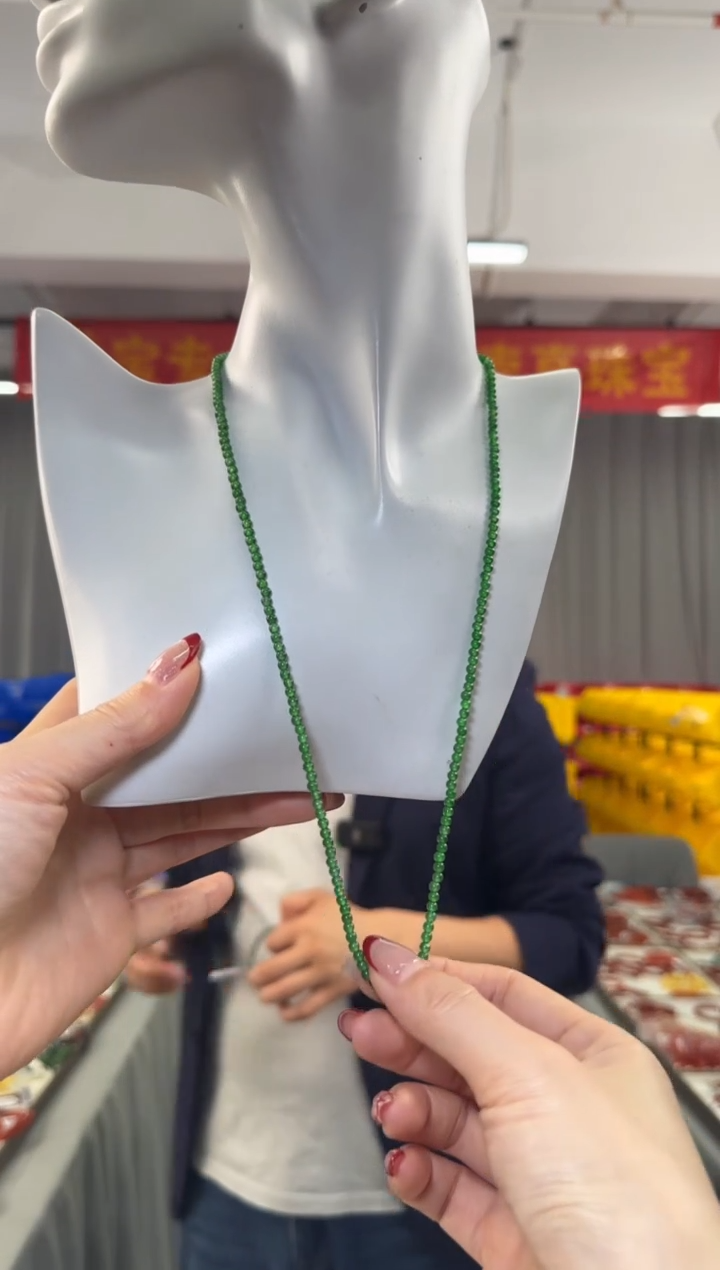 【闪购商品】翡翠项链18K金镶嵌翡翠圆珠约2.8-3mm项链