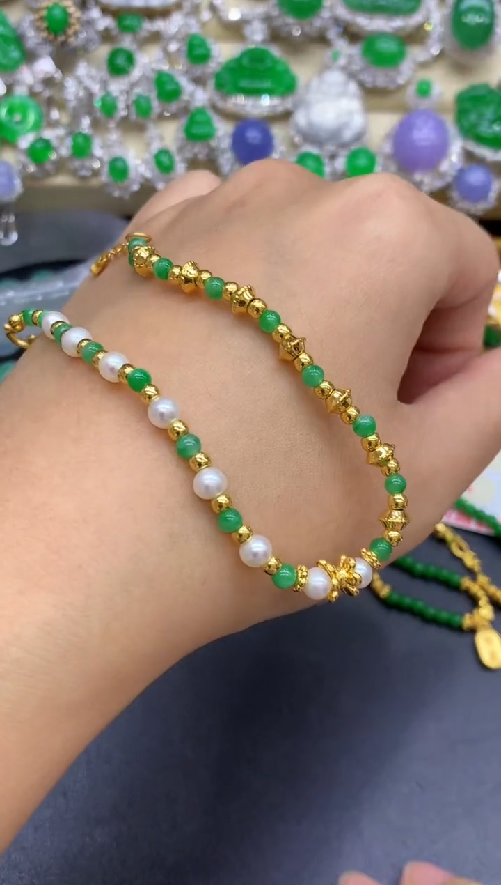 足金镶嵌手链翡翠475-中国好珍宝