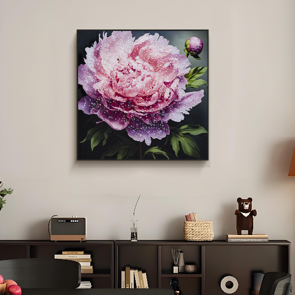 益师傅属5号】花开富贵牡丹花晶瓷镶钻客厅卧室玄关餐厅挂画花6060