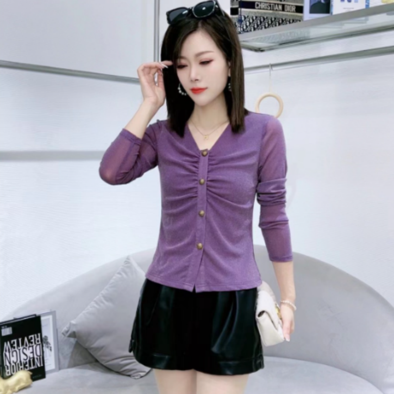 T1015新款秋装设计感长袖打底衫女洋气减龄小众修身拼接T恤