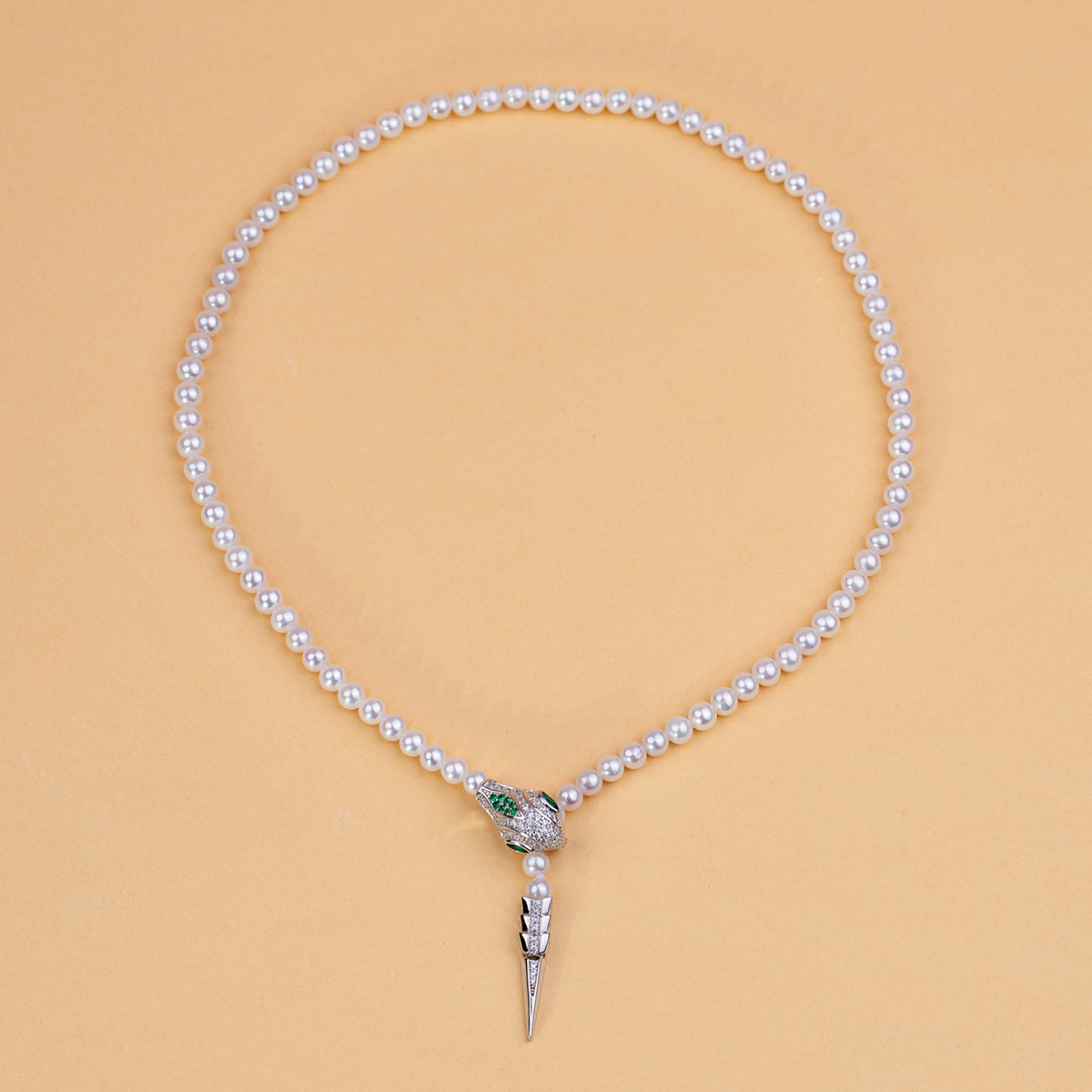 天使之泪灵蛇造型S925银淡水珍珠项链3.5-4.5mm【天天姐弟】