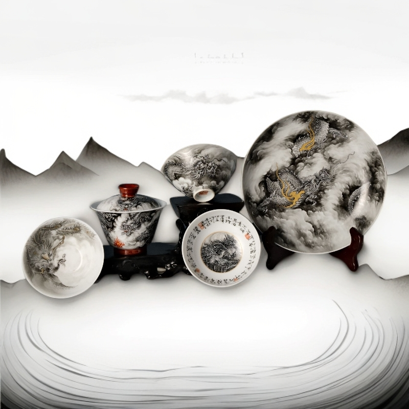 【器度甄选】景德镇 一儒堂 墨彩系列 墨龙组合