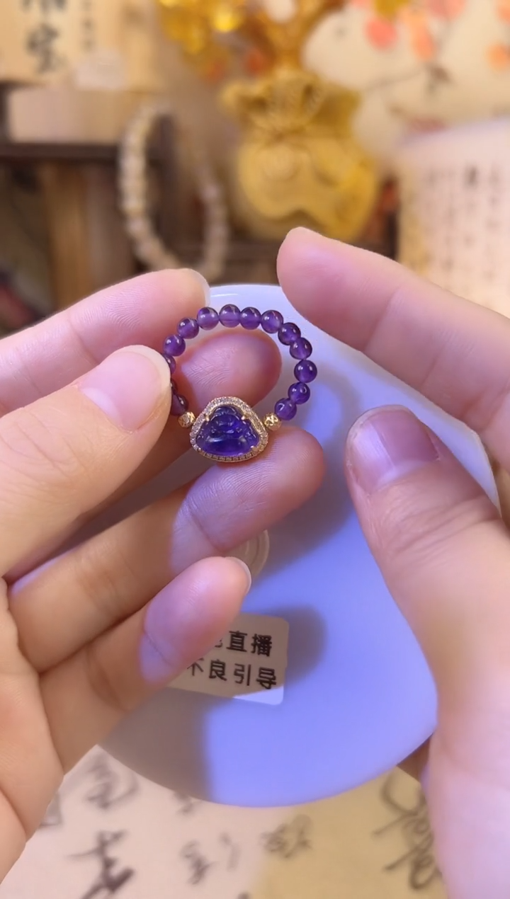 银S925镶嵌戒指水晶紫水晶佛公戒指