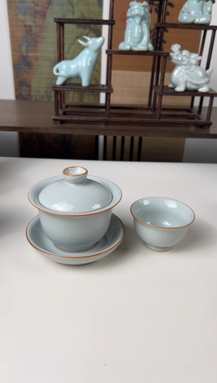 【闪购商品】杯运圈月白元宝盖碗微+月白圈足小压手微