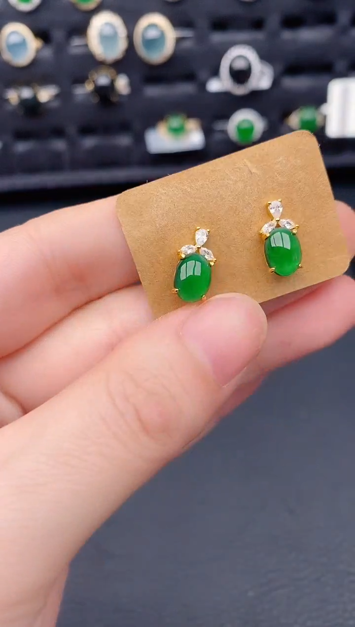 银S925镶嵌翡翠耳饰天然a货翡翠154