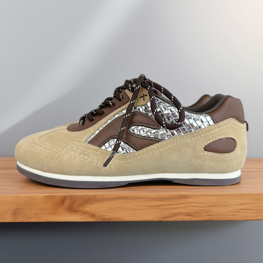 棕色老爹鞋磨砂时尚休闲鞋潮鞋透气圆头德训鞋豹纹